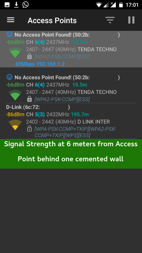 Tenda ADSL Modem WiFi Signal Strength at 6 meters