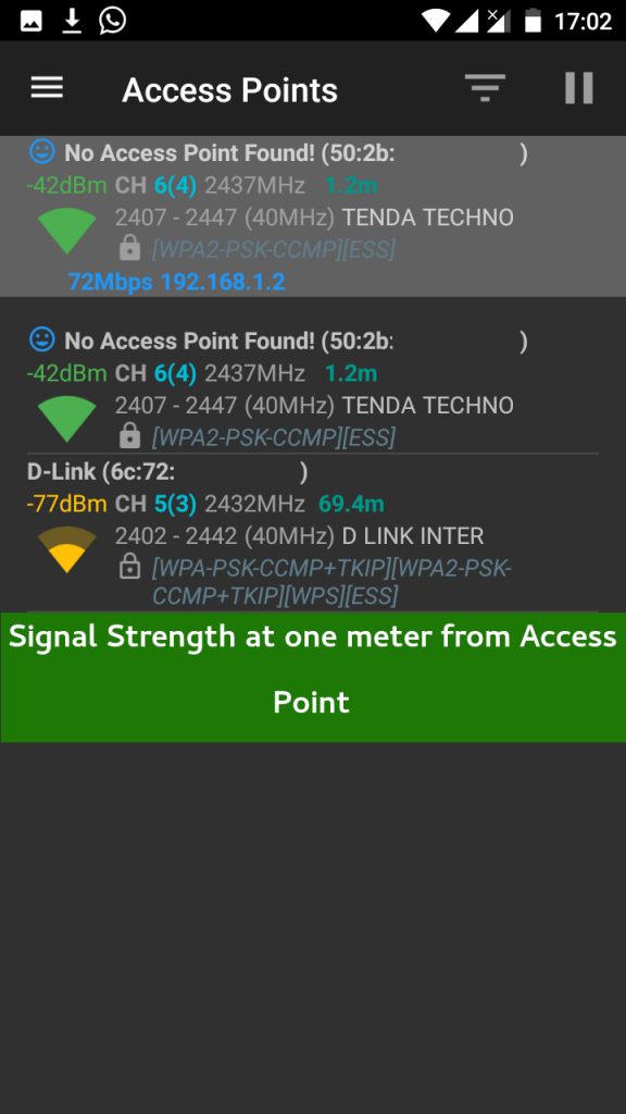 Tenda ADSL Modem WiFi Signal Strength at one meter