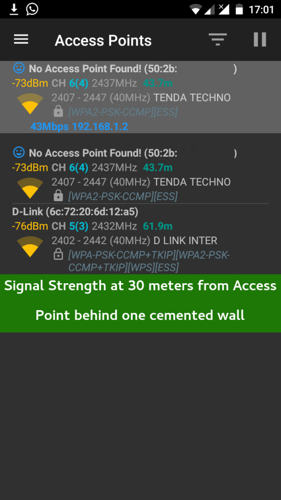 Tenda Modem Router Signal Strength at 30 meters