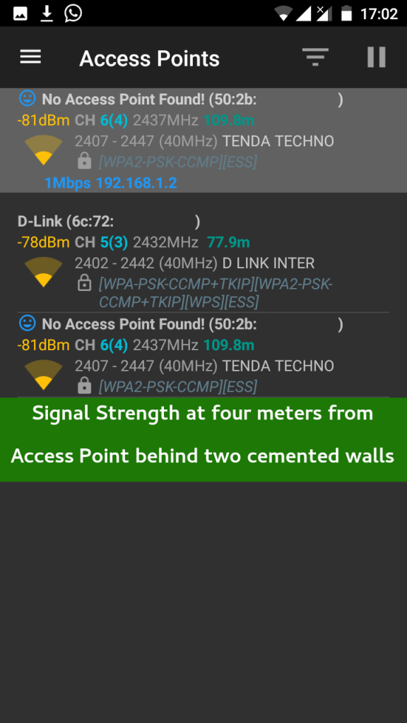 Tenda Modem Router Signal Strength at four meters